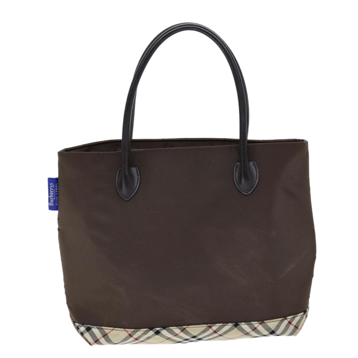 BurberrySs Nova Check Blue Label Hand Bag Nylon Brown Beige Auth yb564