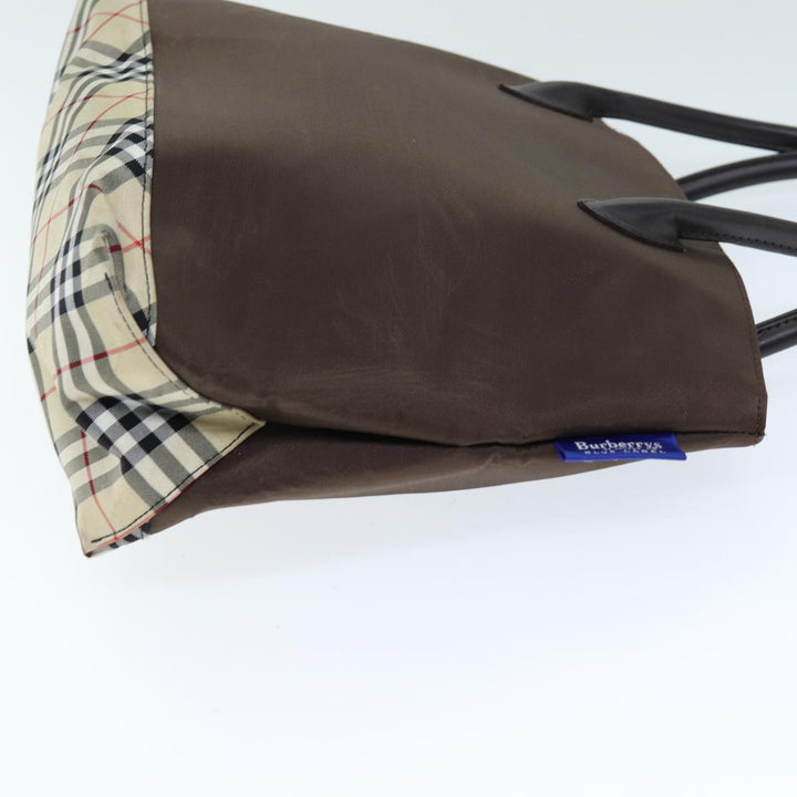 BurberrySs Nova Check Blue Label Hand Bag Nylon Brown Beige Auth yb564