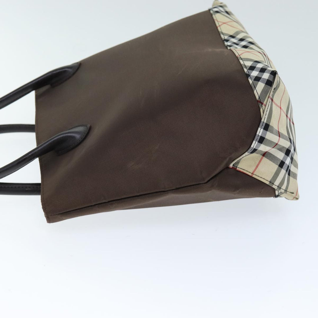 BurberrySs Nova Check Blue Label Hand Bag Nylon Brown Beige Auth yb564