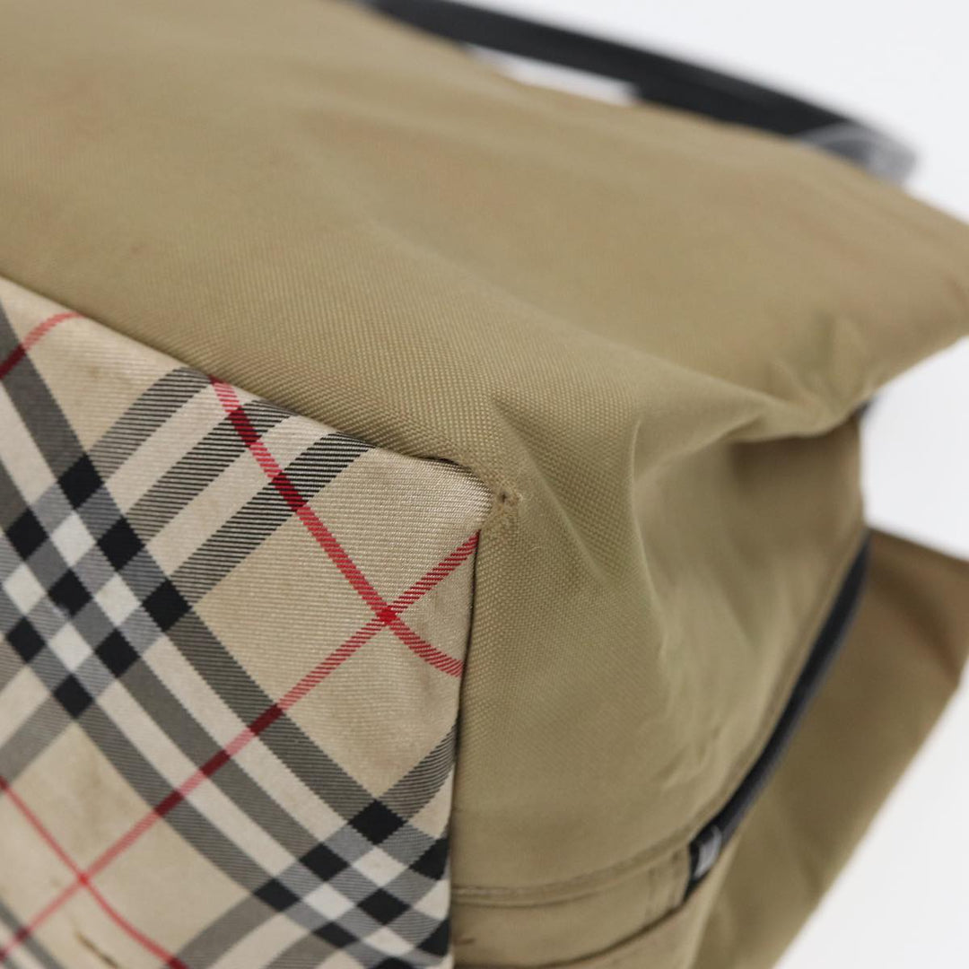 Burberry Nova Check Hand Bag Nylon Leather Beige Black Auth yb589