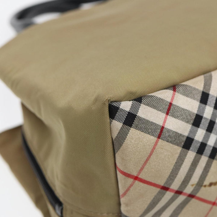 Burberry Nova Check Hand Bag Nylon Leather Beige Black Auth yb589