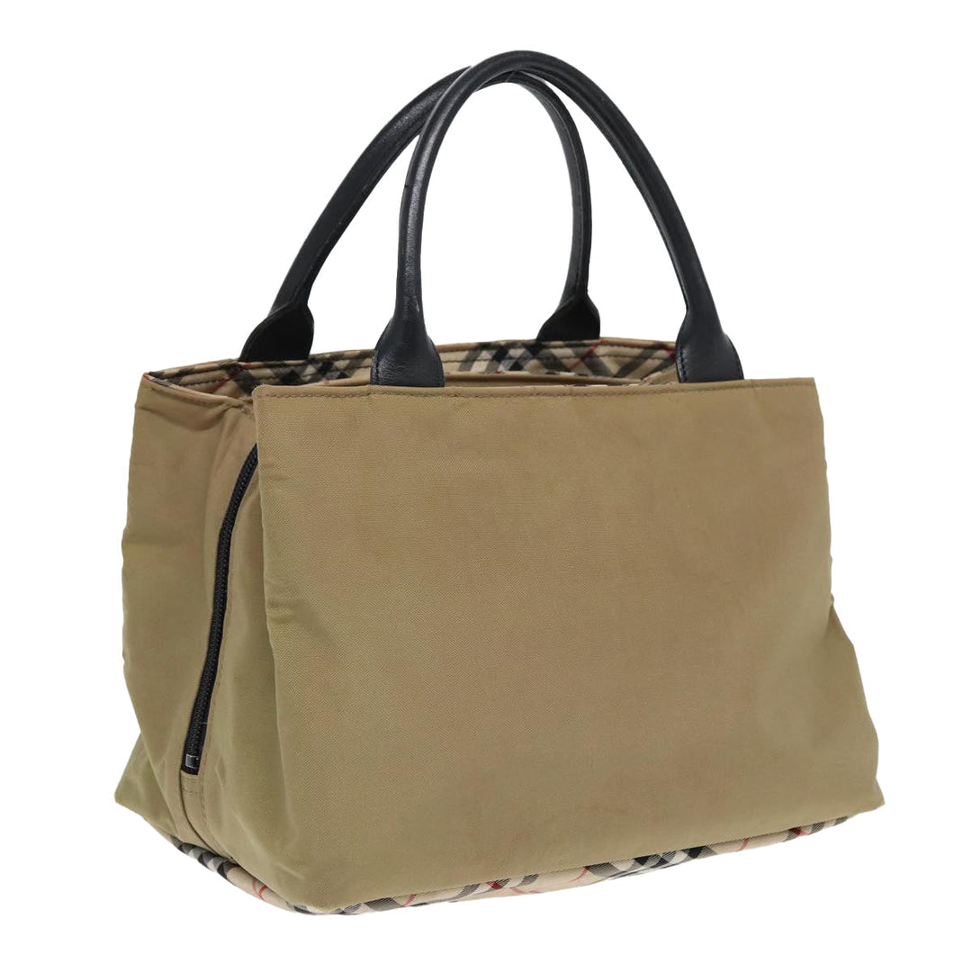 Burberry Nova Check Hand Bag Nylon Leather Beige Black Auth yb589