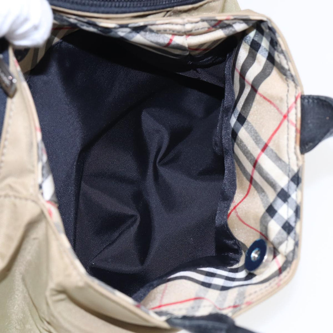 Burberry Nova Check Hand Bag Nylon Leather Beige Black Auth yb589