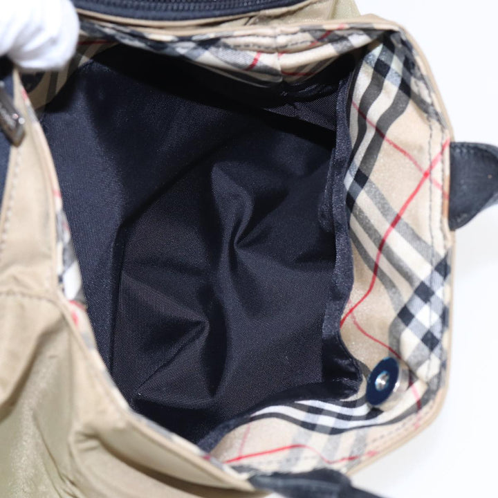 Burberry Nova Check Hand Bag Nylon Leather Beige Black Auth yb589