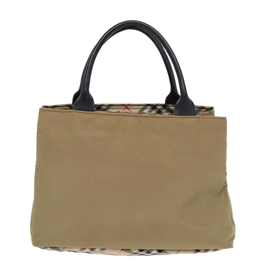 Burberry Nova Check Hand Bag Nylon Leather Beige Black Auth yb589