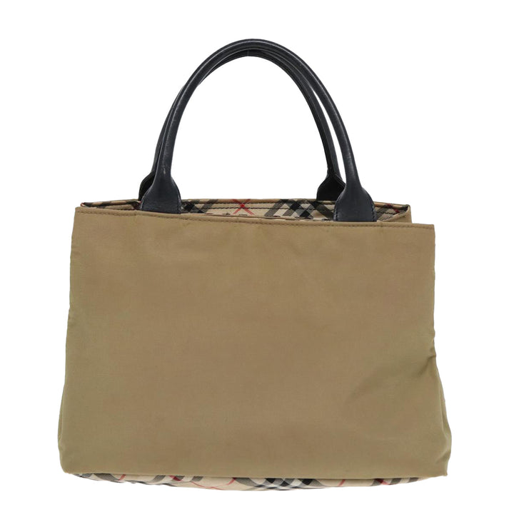 Burberry Nova Check Hand Bag Nylon Leather Beige Black Auth yb589
