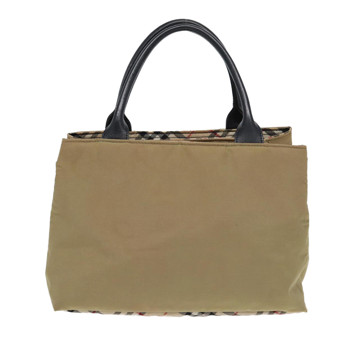 Burberry Nova Check Hand Bag Nylon Leather Beige Black Auth yb589