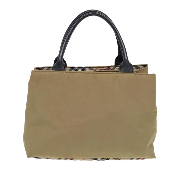 Burberry Nova Check Hand Bag Nylon Leather Beige Black Auth yb589