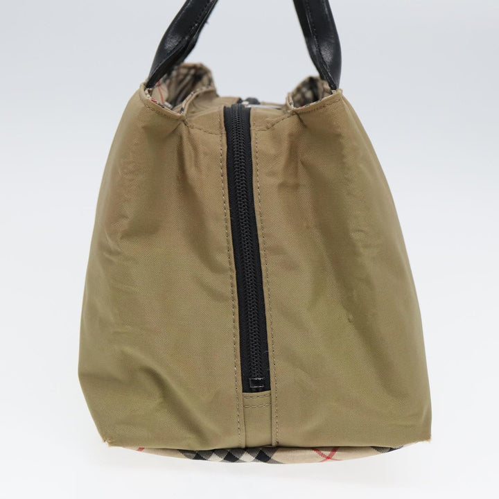 Burberry Nova Check Hand Bag Nylon Leather Beige Black Auth yb589