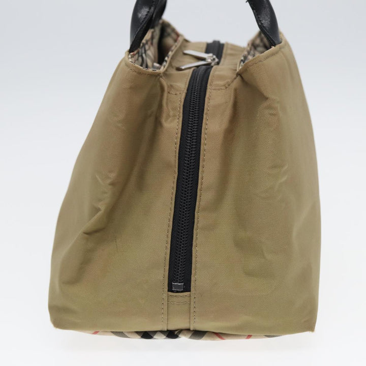 Burberry Nova Check Hand Bag Nylon Leather Beige Black Auth yb589