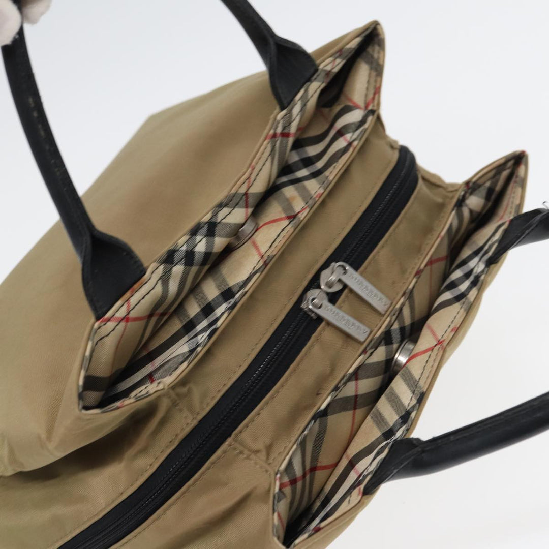 Burberry Nova Check Hand Bag Nylon Leather Beige Black Auth yb589