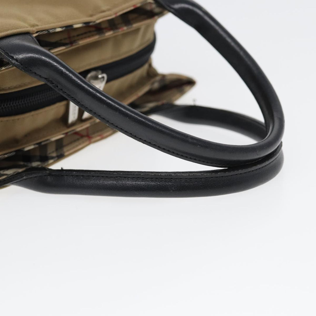 Burberry Nova Check Hand Bag Nylon Leather Beige Black Auth yb589