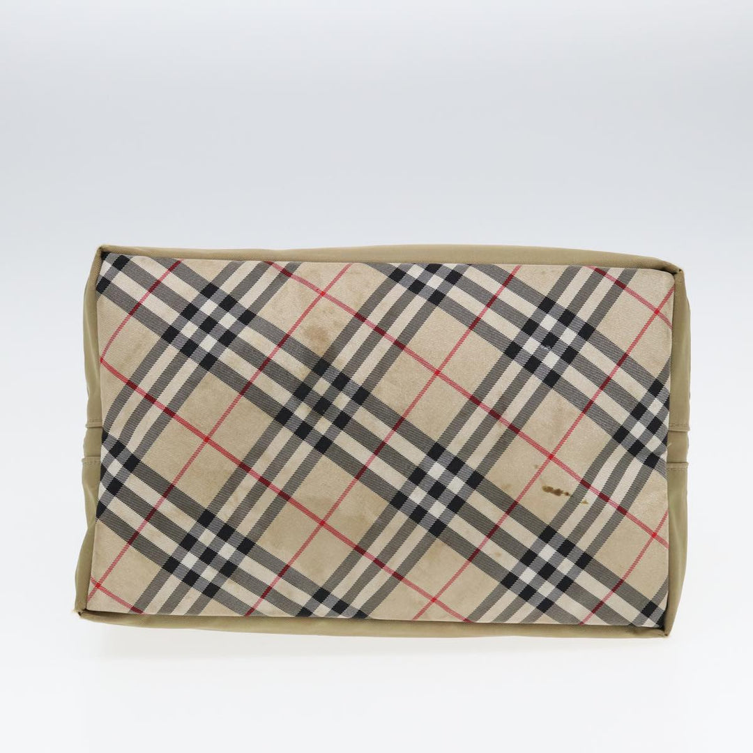 Burberry Nova Check Hand Bag Nylon Leather Beige Black Auth yb589