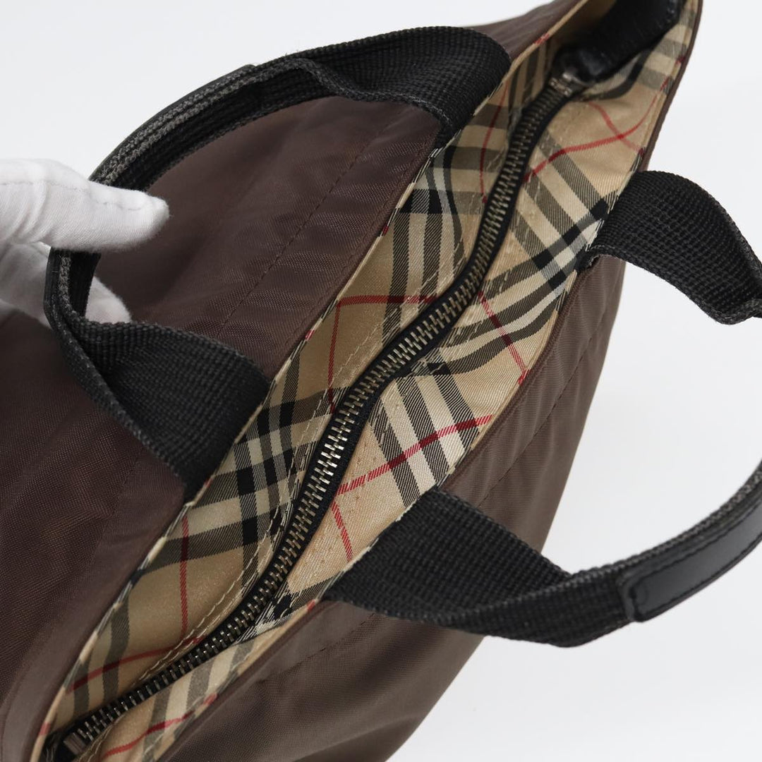 BurberrySs Nova Check Blue Label Hand Bag Canvas Brown Auth yb594