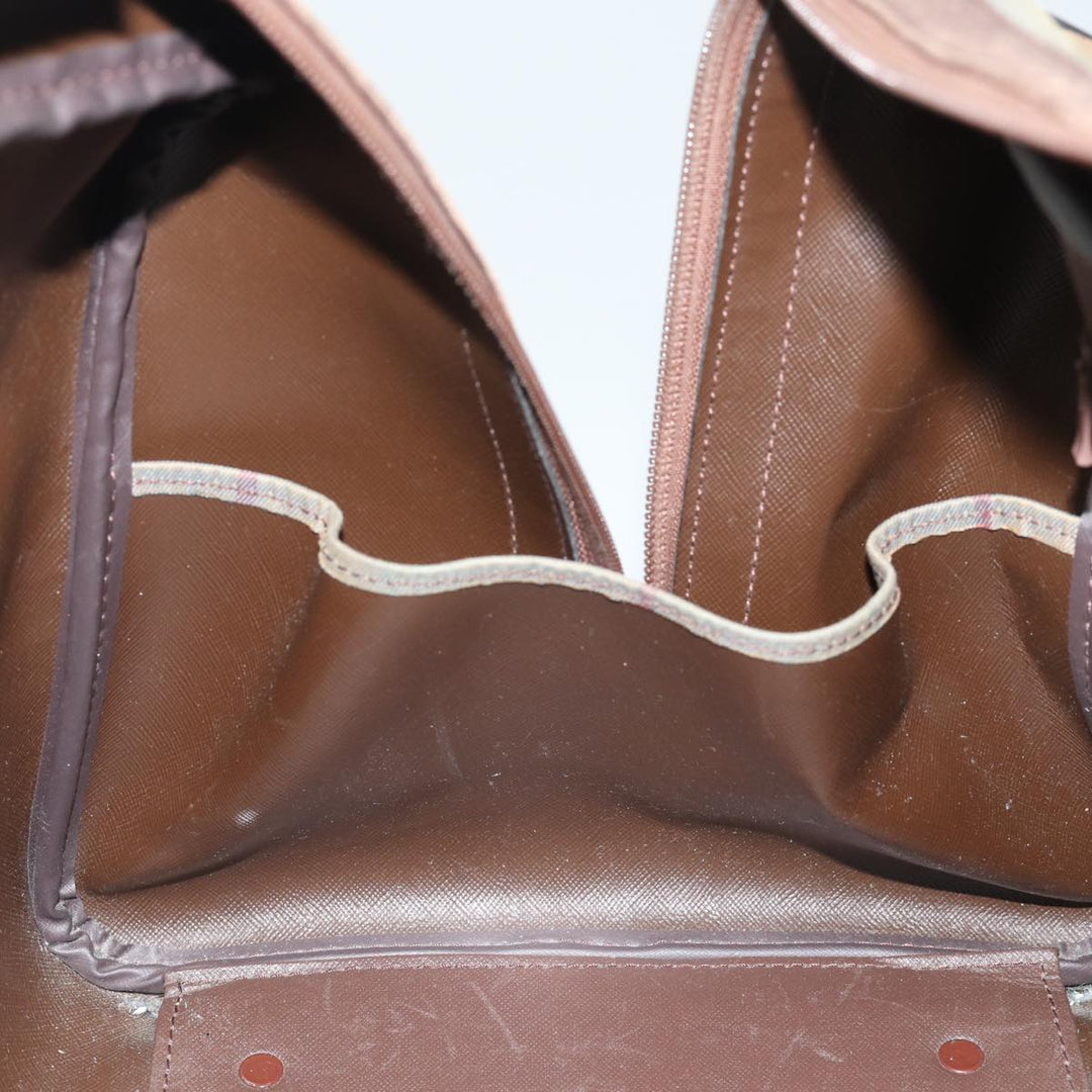 BurberrySs Nova Check Boston Bag Canvas Leather Beige Brown Auth yb602