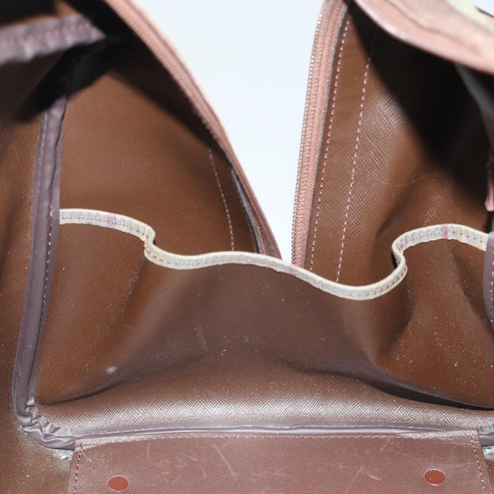 BurberrySs Nova Check Boston Bag Canvas Leather Beige Brown Auth yb602