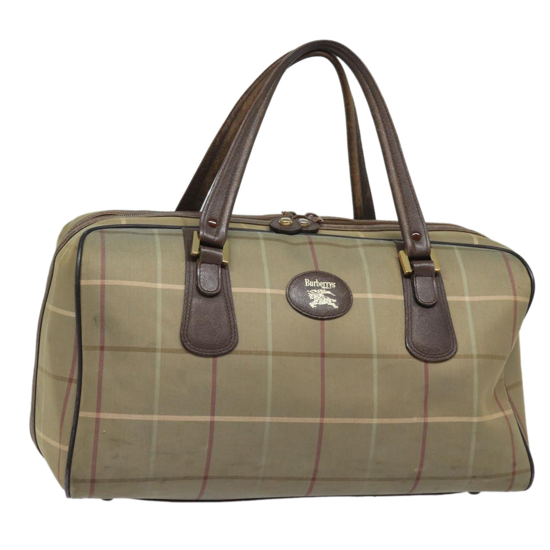 BurberrySs Nova Check Boston Bag Canvas Leather Beige Brown Auth yb602