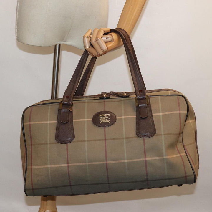 BurberrySs Nova Check Boston Bag Canvas Leather Beige Brown Auth yb602
