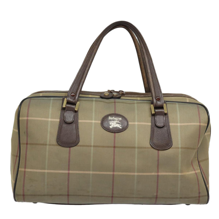 BurberrySs Nova Check Boston Bag Canvas Leather Beige Brown Auth yb602