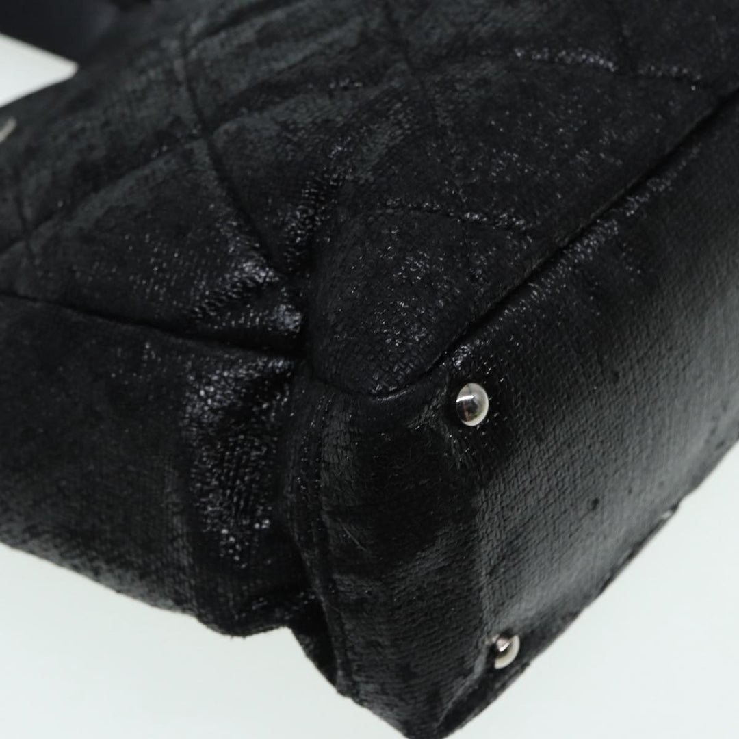 Chanel Paris Biarritz Tote PM Tote Bag Coated Canvas Black CC Auth yb614