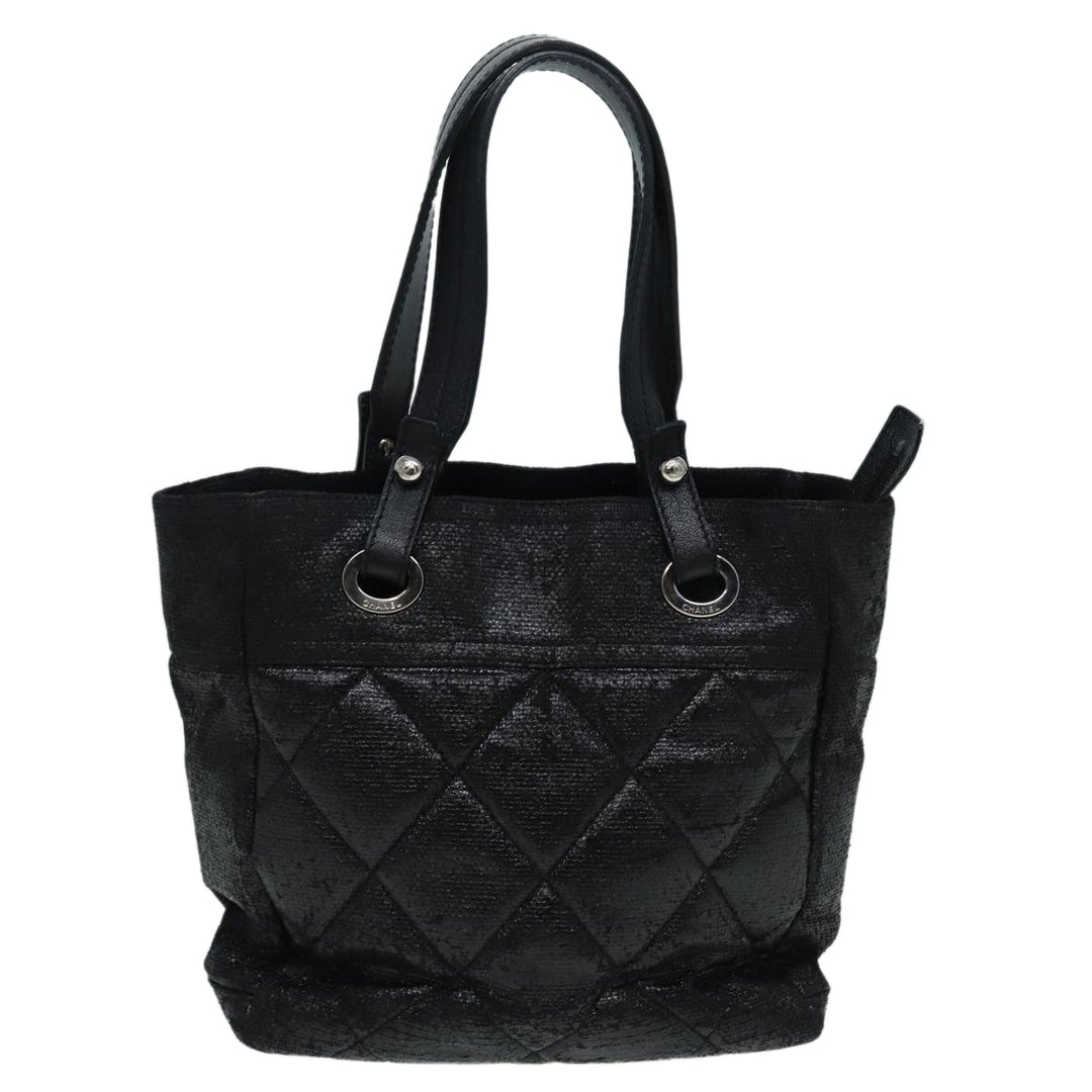 Chanel Paris Biarritz Tote PM Tote Bag Coated Canvas Black CC Auth yb614