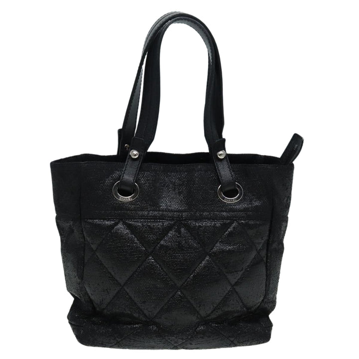 Chanel Paris Biarritz Tote PM Tote Bag Coated Canvas Black CC Auth yb614