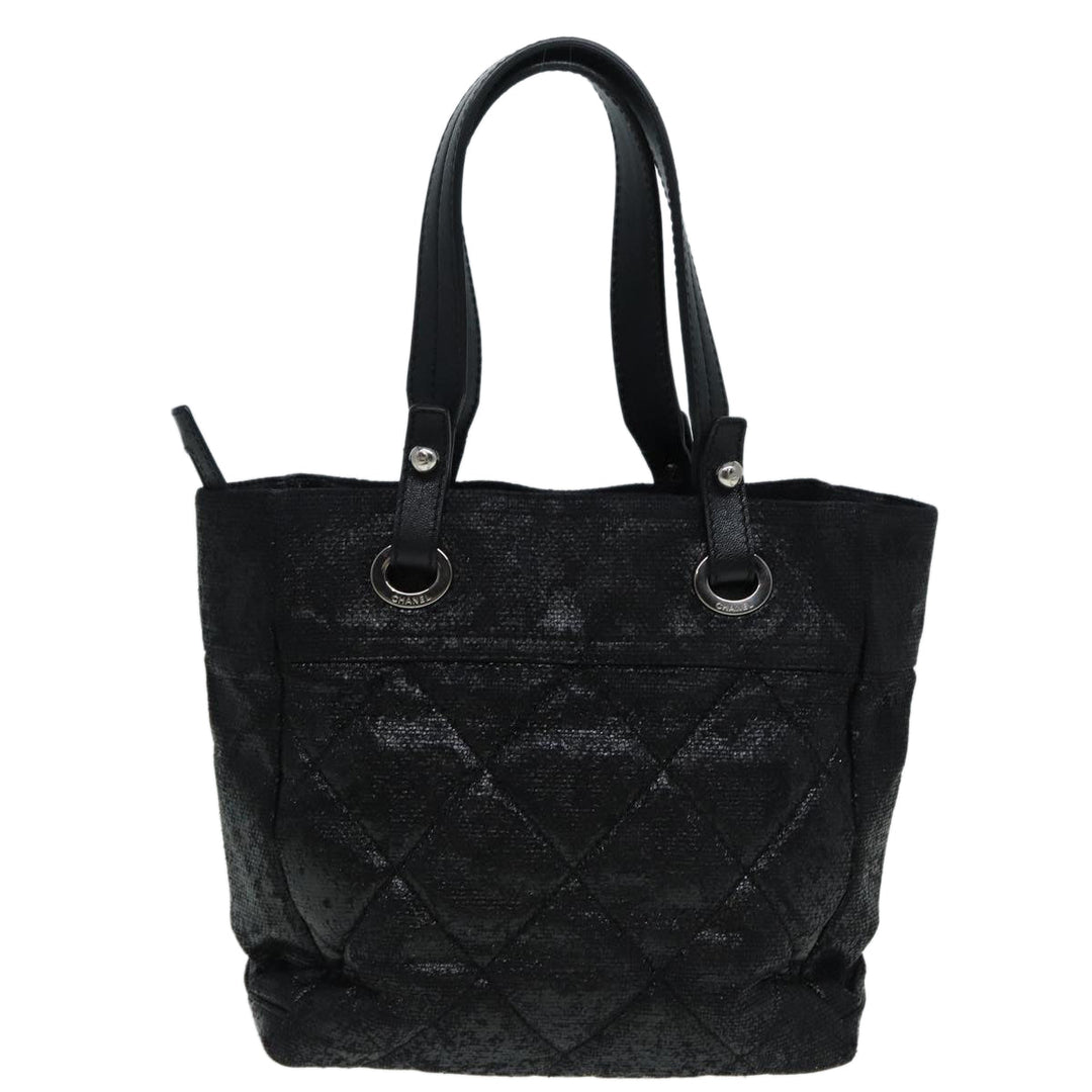 Chanel Paris Biarritz Tote PM Tote Bag Coated Canvas Black CC Auth yb614