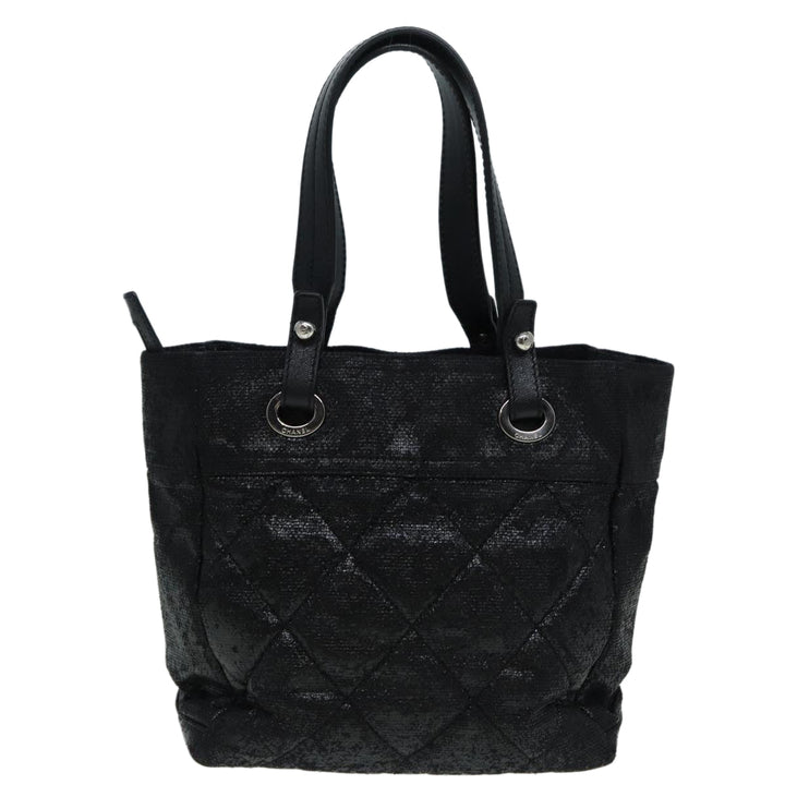 Chanel Paris Biarritz Tote PM Tote Bag Coated Canvas Black CC Auth yb614