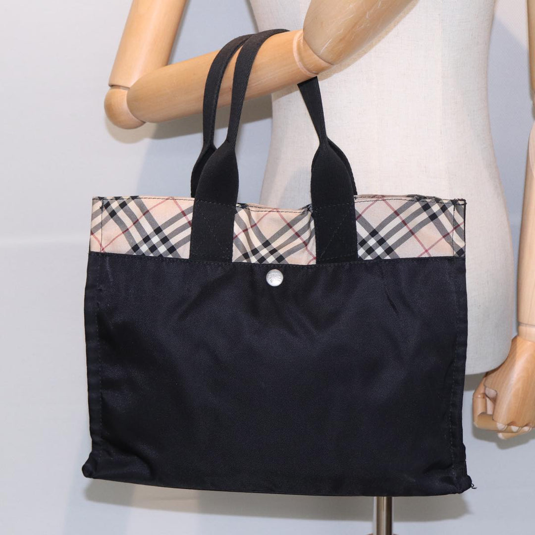 Burberry Nova Check Hand Bag Nylon Beige Black Auth yb621