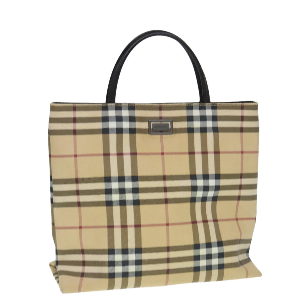Burberry Nova Check Hand Bag PVC Beige Silver Auth yb666