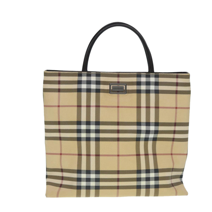 Burberry Nova Check Hand Bag PVC Beige Silver Auth yb666