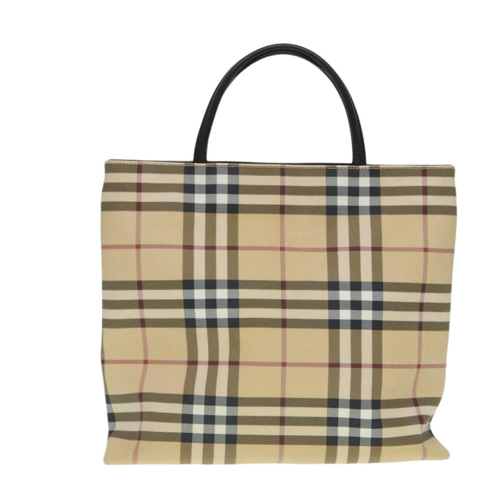 Burberry Nova Check Hand Bag PVC Beige Silver Auth yb666