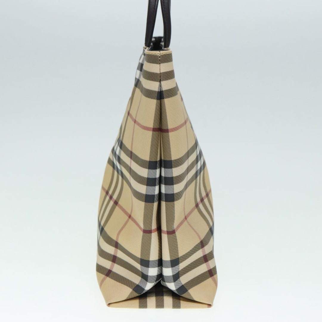 Burberry Nova Check Hand Bag PVC Beige Silver Auth yb666
