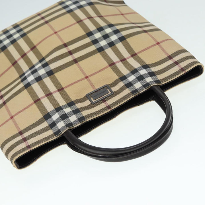 Burberry Nova Check Hand Bag PVC Beige Silver Auth yb666