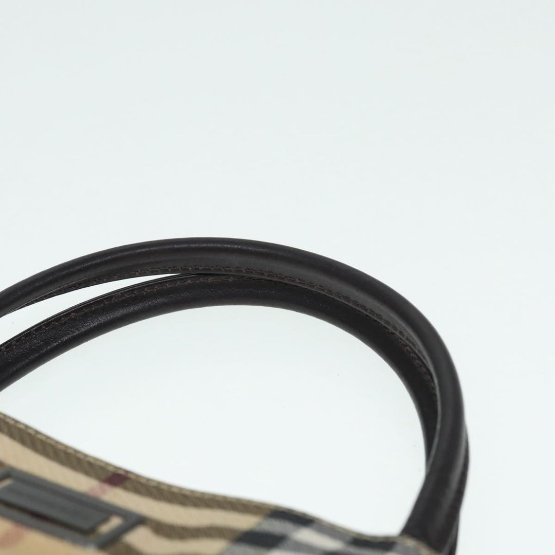 Burberry Nova Check Hand Bag PVC Beige Silver Auth yb666