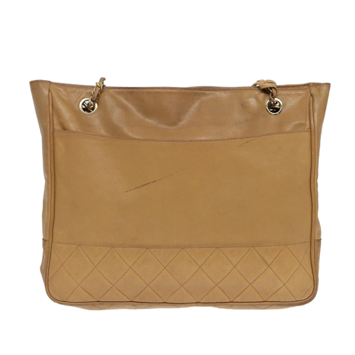 Top Quality Chanel Matelasse Chain Shoulder Bag Leather Beige Gold CC Auth yb672