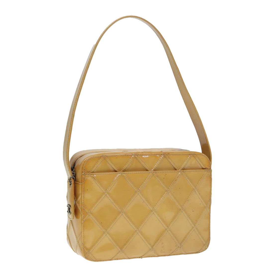 Chanel Bicolore Shoulder Bag Enamel Yellow Silver CC Auth yb674