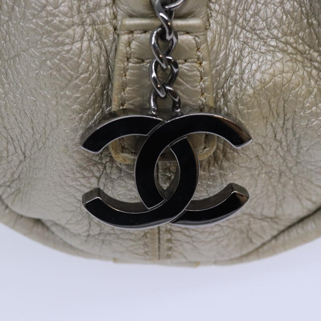 Top Quality Chanel Matelasse Hand Bag Leather Silver CC Auth yb675