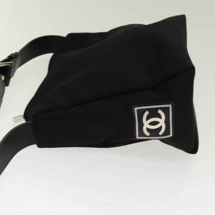 Chanel Sports Line Shoulder Bag Canvas Black Silver CC Auth yb682