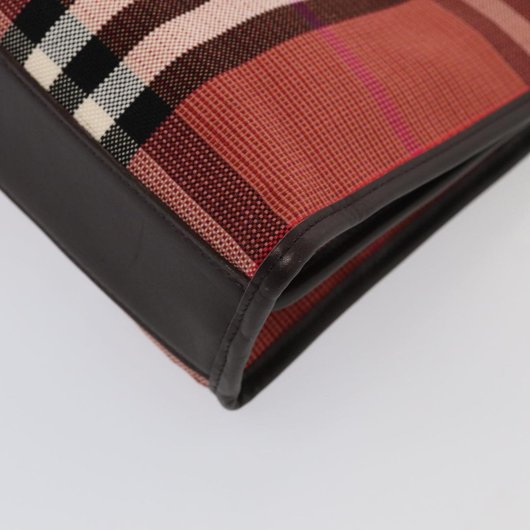 Burberry Nova Check Hand Bag Canvas Red Auth yb683