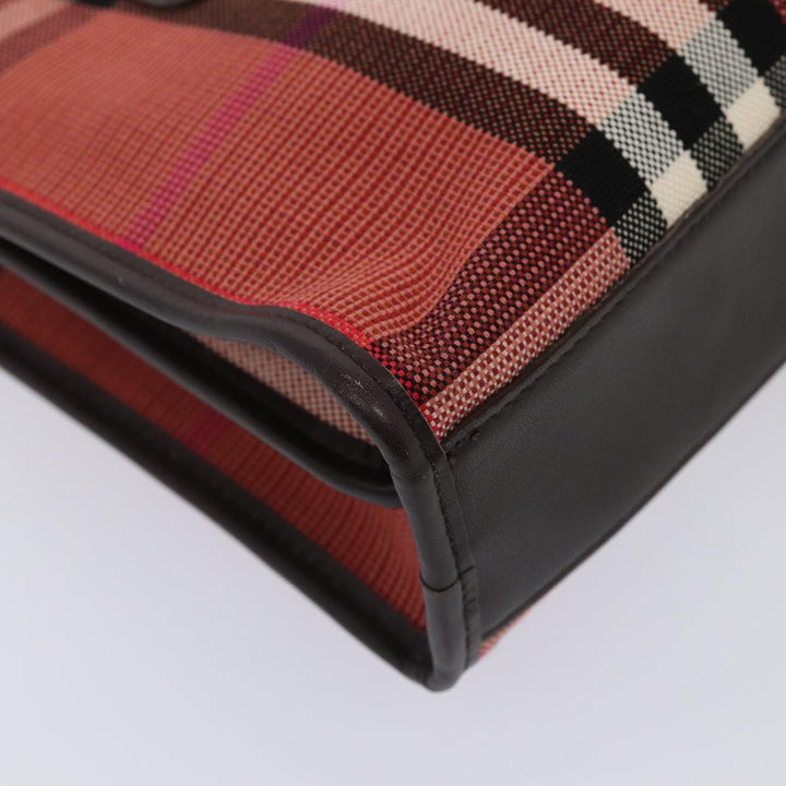 Burberry Nova Check Hand Bag Canvas Red Auth yb683
