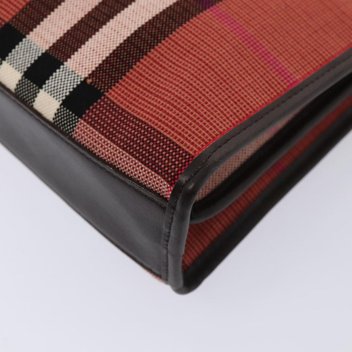 Burberry Nova Check Hand Bag Canvas Red Auth yb683