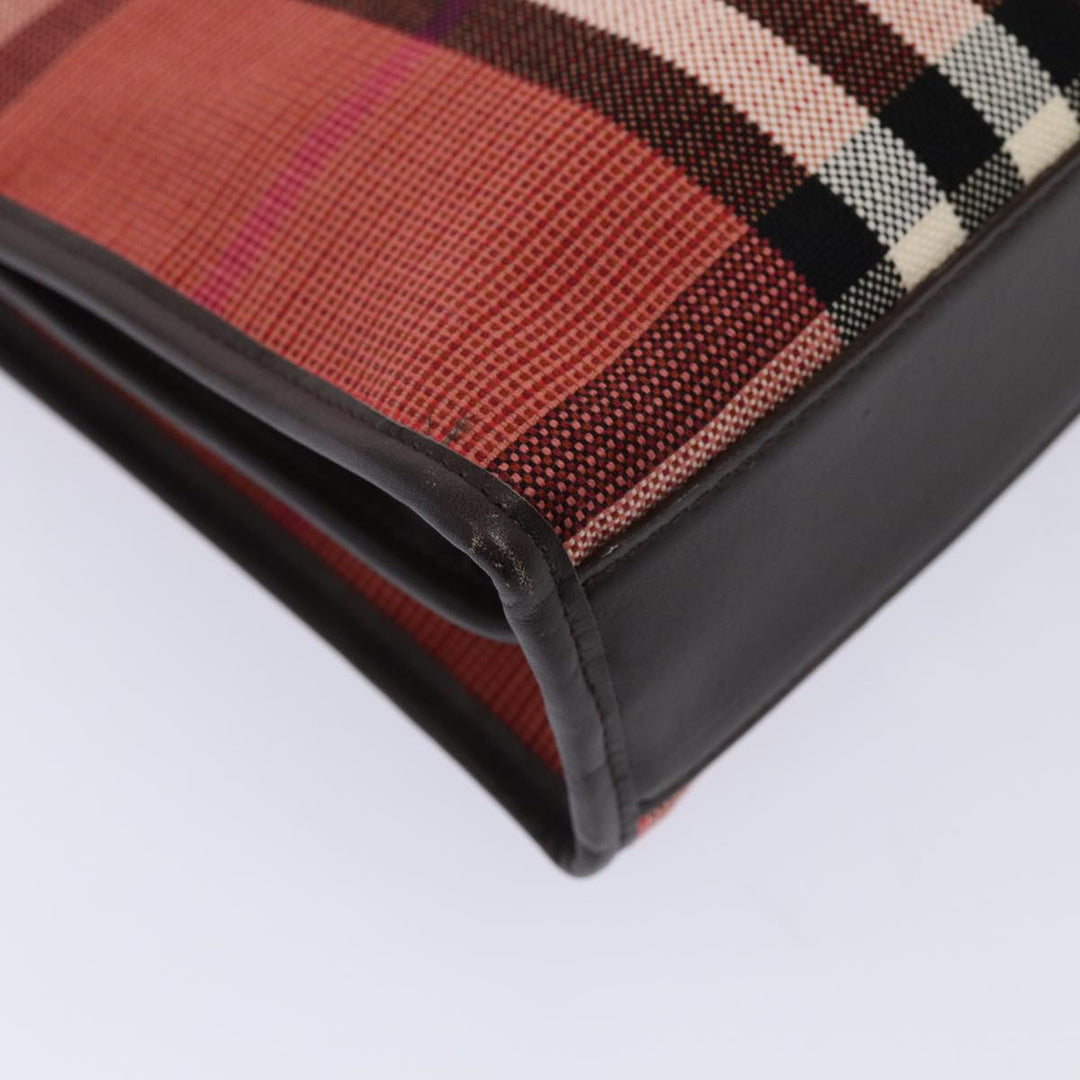 Burberry Nova Check Hand Bag Canvas Red Auth yb683