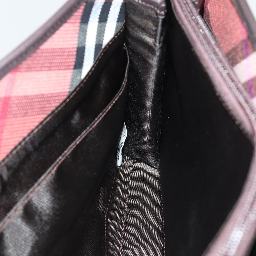 Burberry Nova Check Hand Bag Canvas Red Auth yb683
