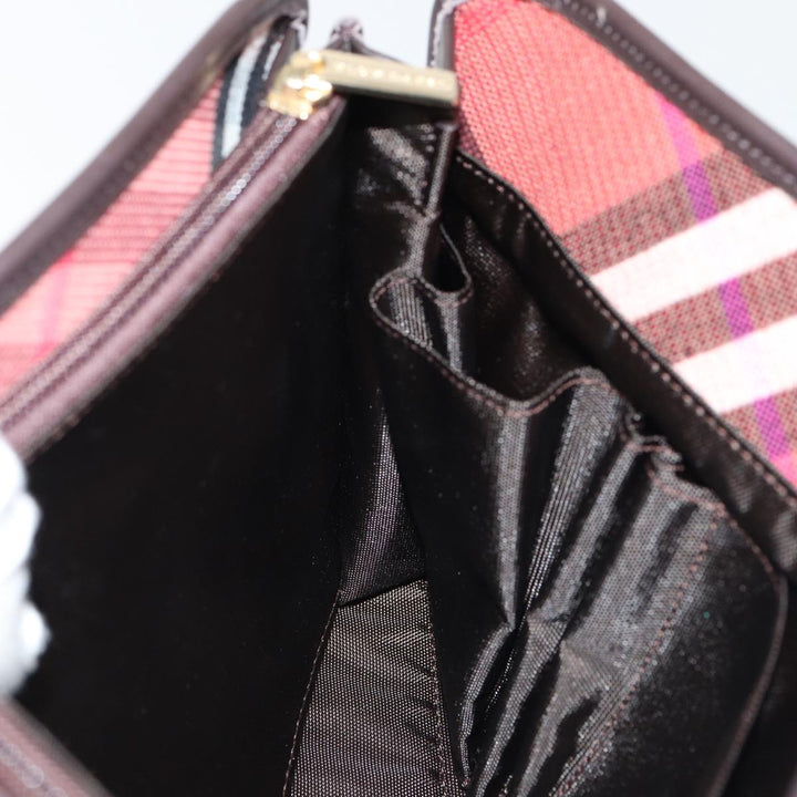 Burberry Nova Check Hand Bag Canvas Red Auth yb683