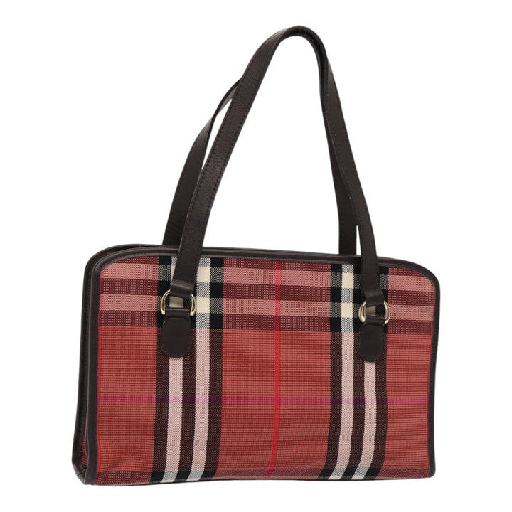 Burberry Nova Check Hand Bag Canvas Red Auth yb683