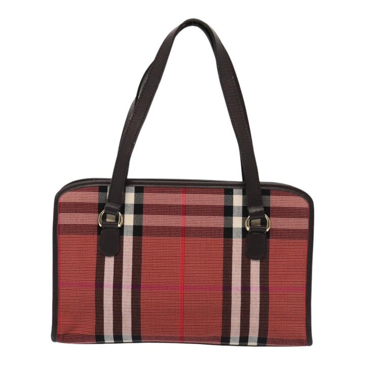 Burberry Nova Check Hand Bag Canvas Red Auth yb683