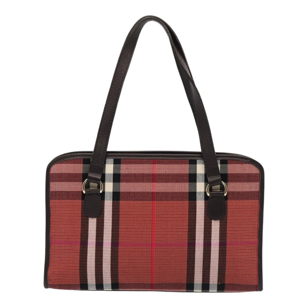 Burberry Nova Check Hand Bag Canvas Red Auth yb683
