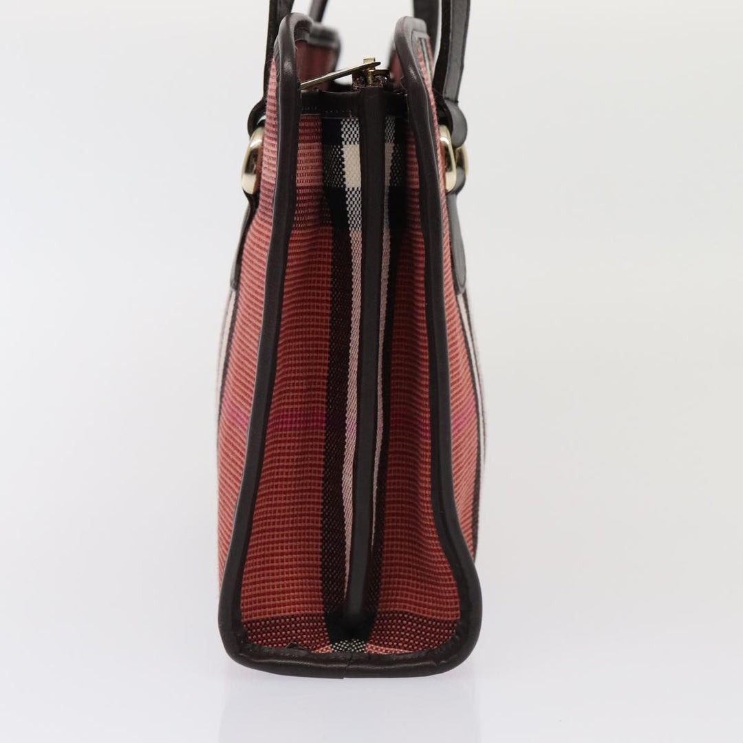 Burberry Nova Check Hand Bag Canvas Red Auth yb683