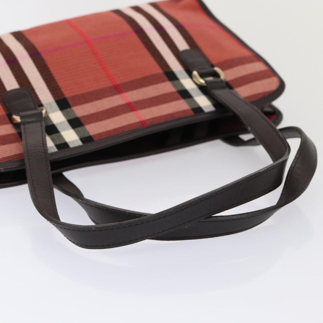 Burberry Nova Check Hand Bag Canvas Red Auth yb683